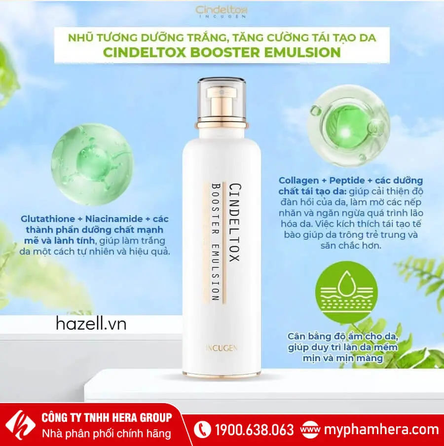 thành phần Nhũ tương dưỡng trắng da Cindel Tox Booster Emulsion