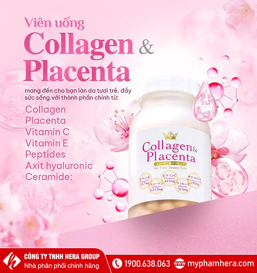 thành phần Viên uống trắng da Collagen & Placenta myphamhera.com