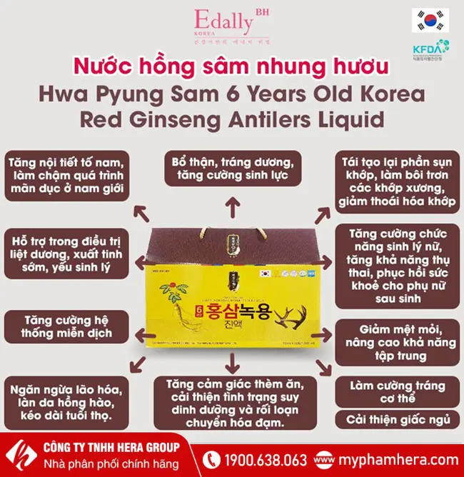 Công dụng Nước hồng sâm nhung hươu Edally Hwa Pyung Sam