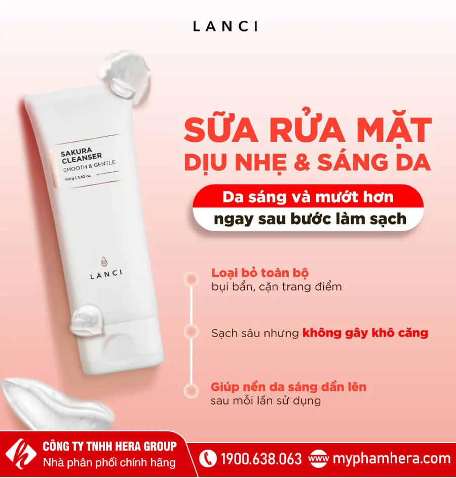 công dụng sữa rửa mặt dịu nhẹ lanci myphamhera.com