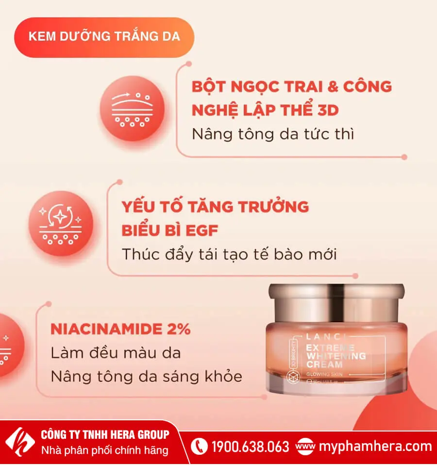 thành phần kem dưỡng trắng da lanci myphamhera.com