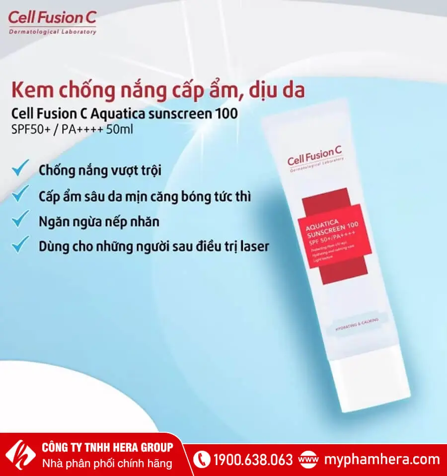 Kem chống nắng cấp ẩm, dịu da Cell Fusion C Aquatica Sunscreen 100 SPF50+/PA++++ (50ml)