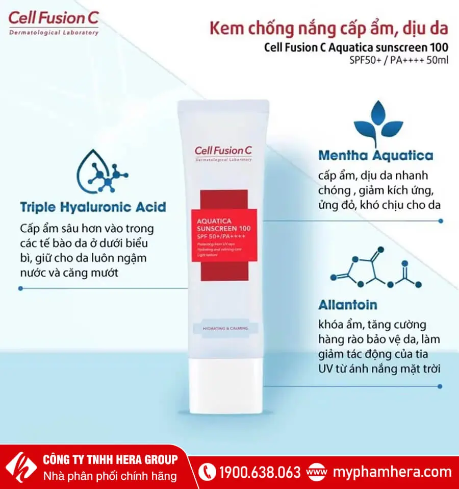 Kem chống nắng cấp ẩm, dịu da Cell Fusion C Aquatica Sunscreen 100 SPF50+/PA++++ (50ml)