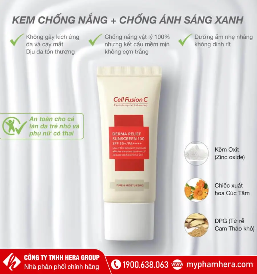 Kem chống nắng an toàn cho mọi loại da Cell Fusion C Derma Relief Sunscreen 100 SPF50+/PA++++ (35ml)