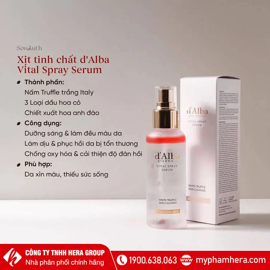 Xịt khoáng tinh chất dưỡng trắng da D’Alba Vital Spray Serum (100ml) – Hồng