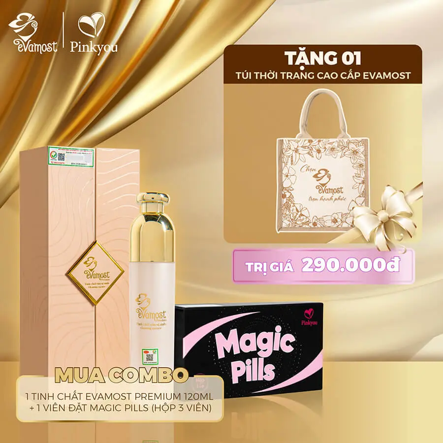 khuyến mãi Combo Tinh chất Evamost Premium (120ml) + Viên đặt Magic Pills (3 viên)