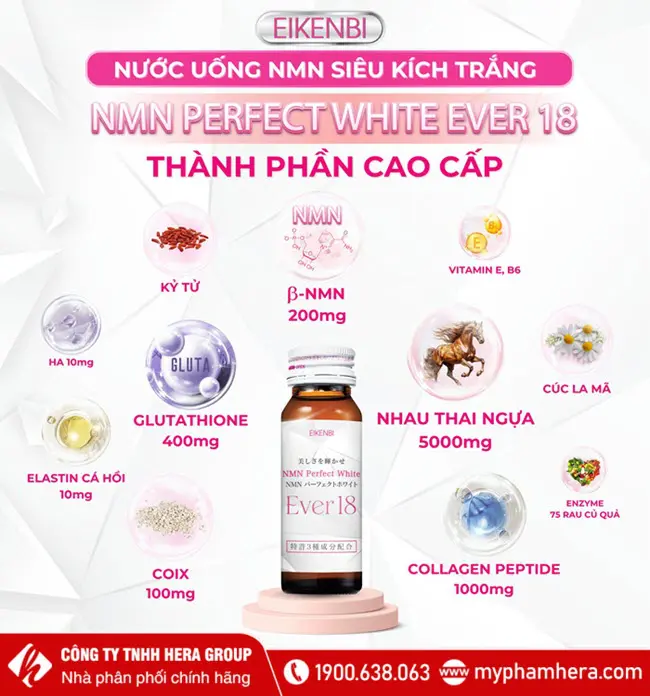 Thành phần Nước uống kích trắng NMN Perfect White Ever 18 Eikenbi Nhật Bản