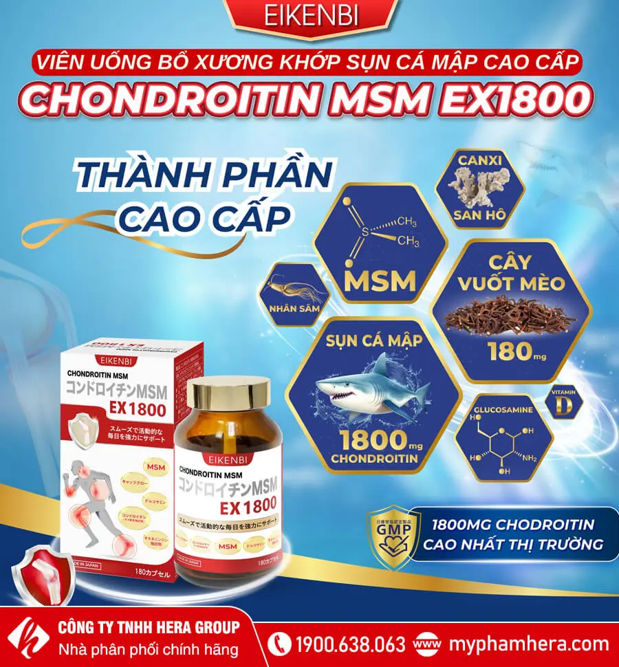 Viên Bổ Xương Khớp Sụn Cá Mập Cao Cấp Chondroitin Msm Ex1800 Eikenbi