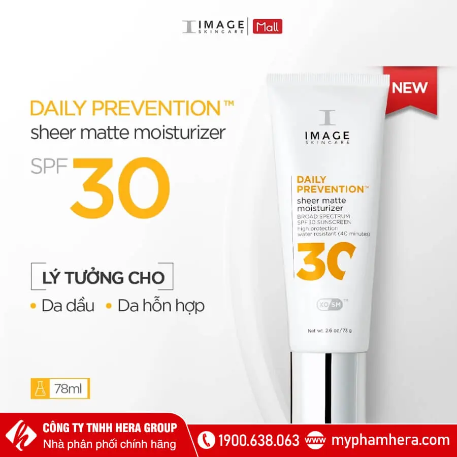 Kem Chống Nắng Cho Da Hỗn Hợp, Da Dầu Mụn Image Skincare Daily Prevention Sheer Matte Moisturizer Spf 30