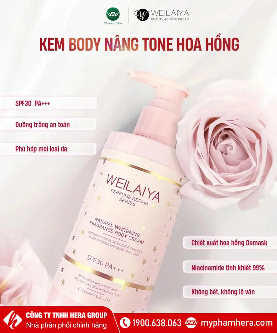 Kem Body Nâng Tone Hoa Hồng Weilaiya