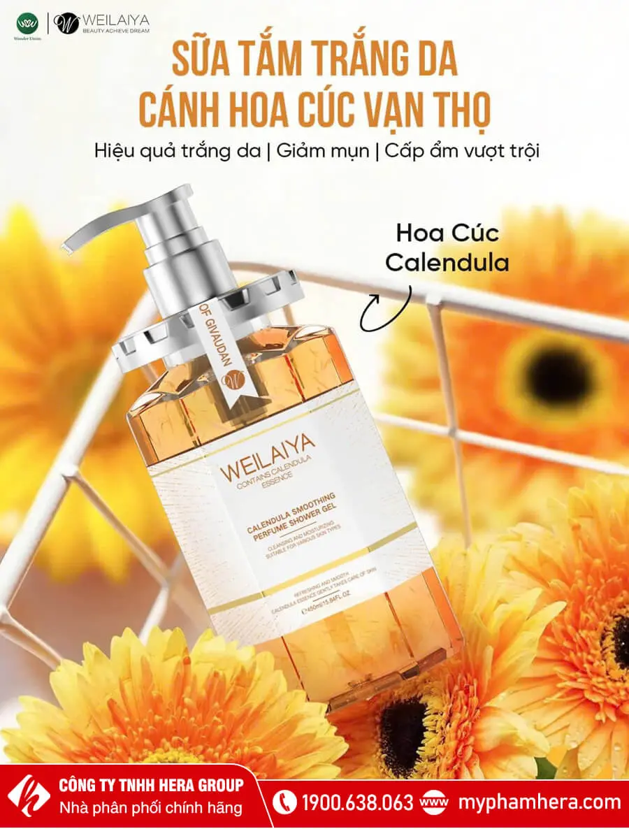 sữa tắm trắng da hoa cúc vạn thọ weilaiya