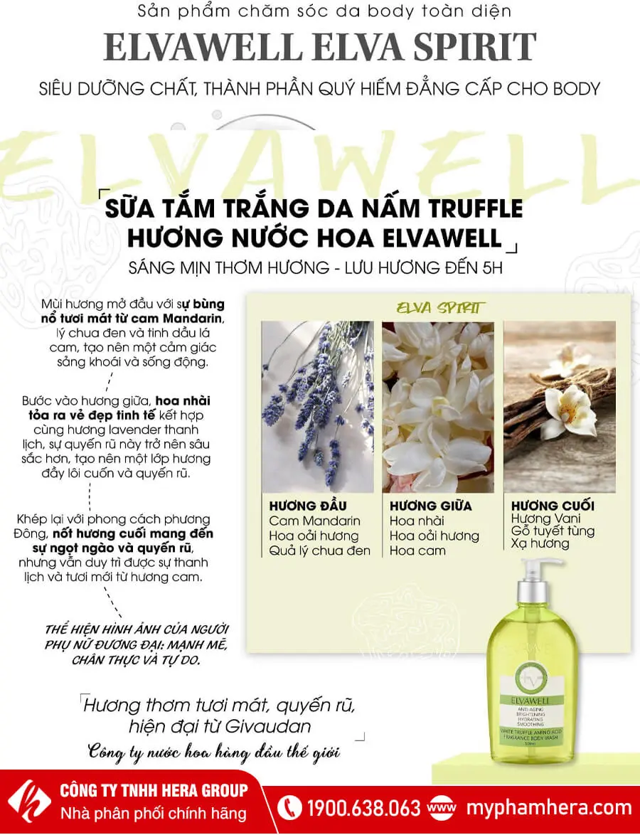 Sữa tắm nấm truffle trắng da Elvawell