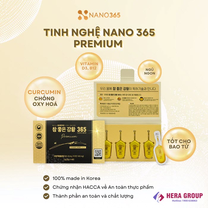 Thành phần Tinh nghệ nano 365 Premium Hàn Quốc 32 tuýp
