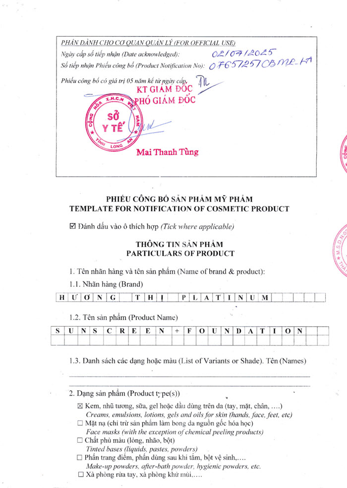 Công bố sản phẩm Kem chống nắng Hương Thị Platinum