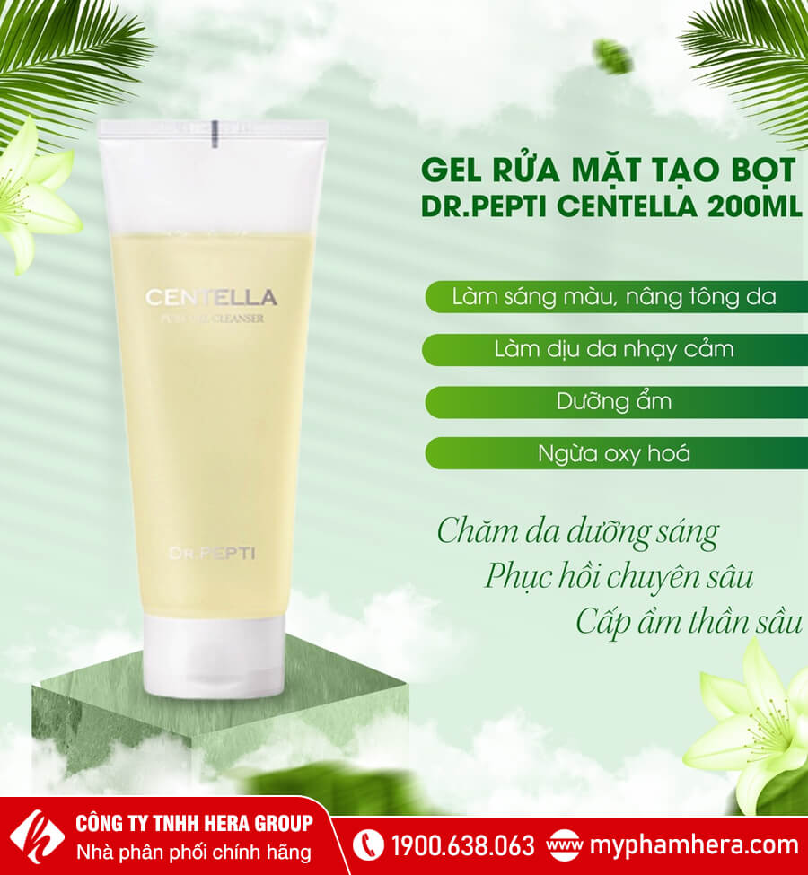 công dụng gel rửa mặt Dr.Pepti Centella Pure Gel Cleanser myphamhera.com