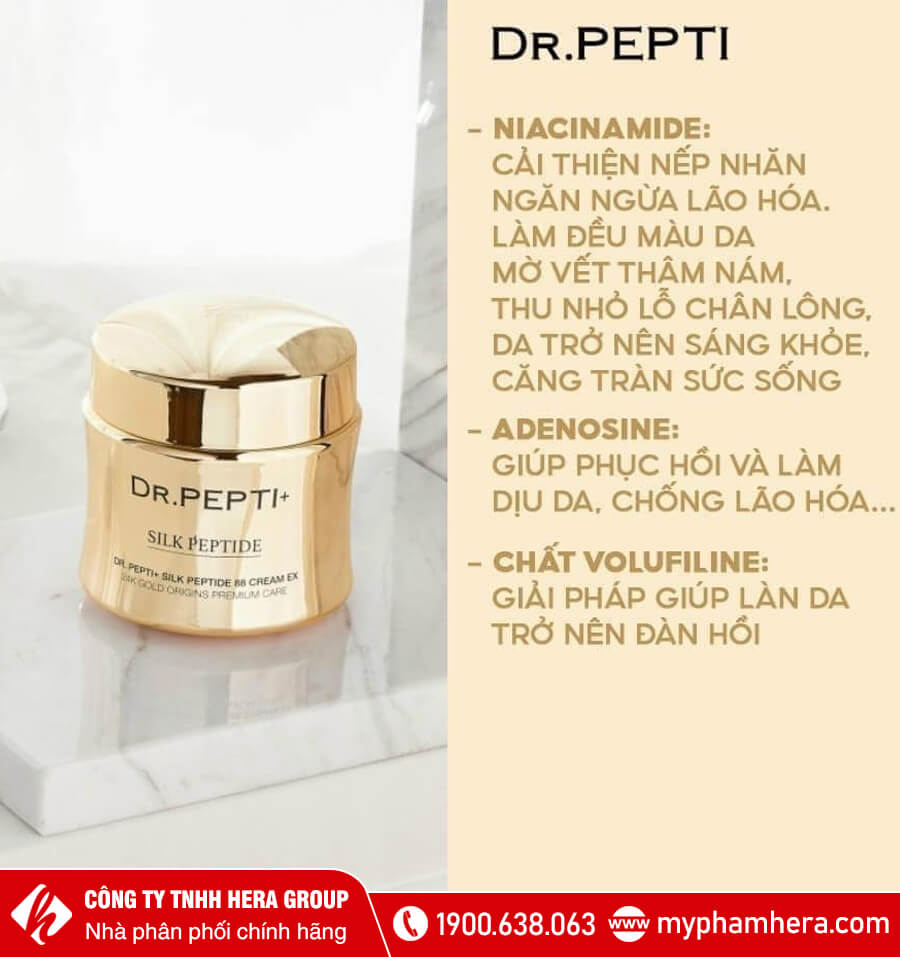 thành phần Kem dưỡng tinh chất vàng 24K chống lão hóa Dr.Pepti Silk Peptide 88 Cream EX myphamhera.com