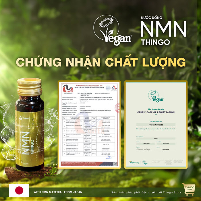 Chứng nhận chất lượng nước uống NMN Thingo