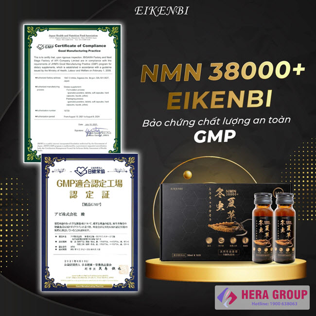 Giấy chứng nhận Nước uống NMN đông trùng hạ thảo 38000+ Eikenbi