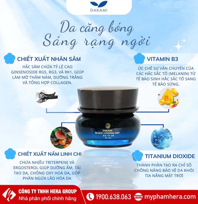 Thành phần Kem sâm đen Dakami Black Ginseng Day 30g