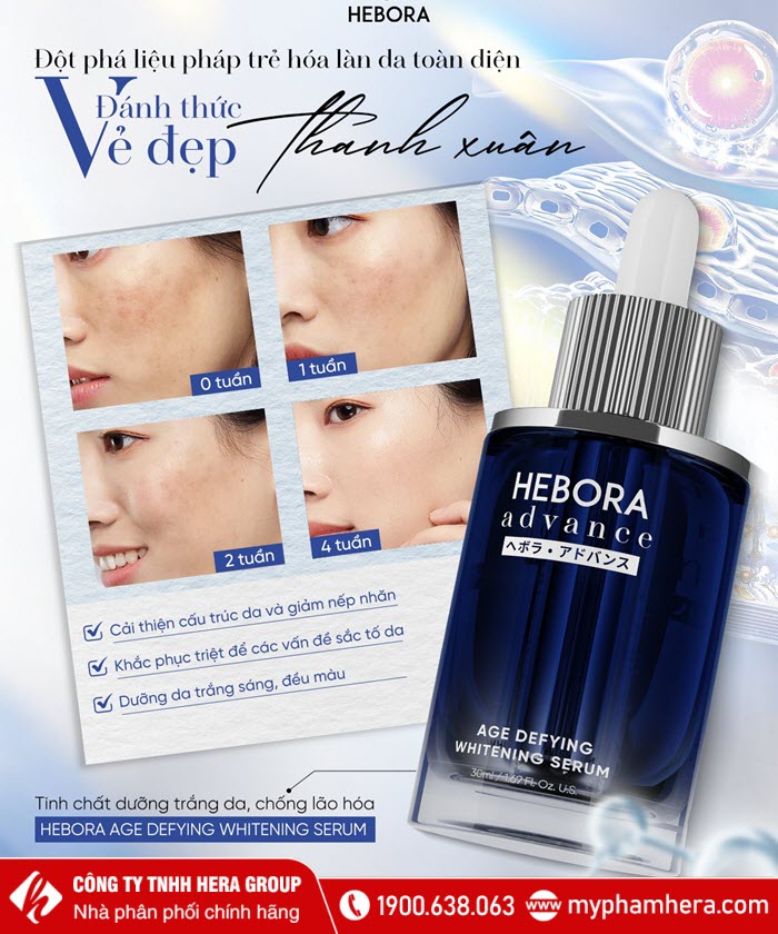 Hiệu quả Serum dưỡng trắng da, chống lão hoá Hebora