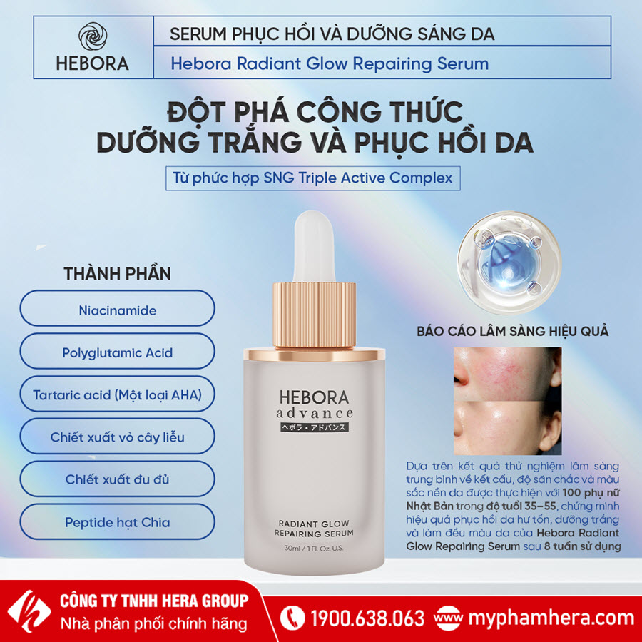 Serum phục hồi, dưỡng sáng da Hebora 30ml